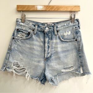 AGOLDE high rise Jaden denim jean shorts button fly distressed size 25